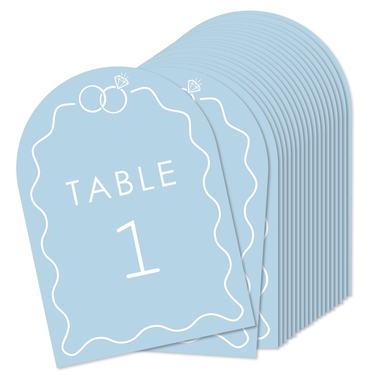 Big Dot of Happiness Dusty Blue Wedding Rings Table Numbers Centerpieces, Double-Sided 5 x 7 inches Cards, Table Numbers - 1-20